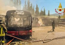 Incendio autobus nella sede Amaco